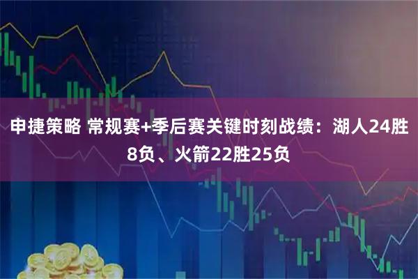 申捷策略 常规赛+季后赛关键时刻战绩：湖人24胜8负、火箭22胜25负